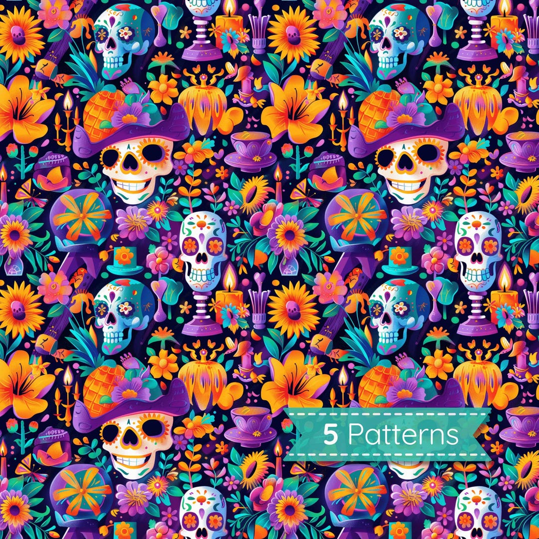 Day of the Dead Seamless Pattern Kit - Eternal Fiesta, Digital Papers ...