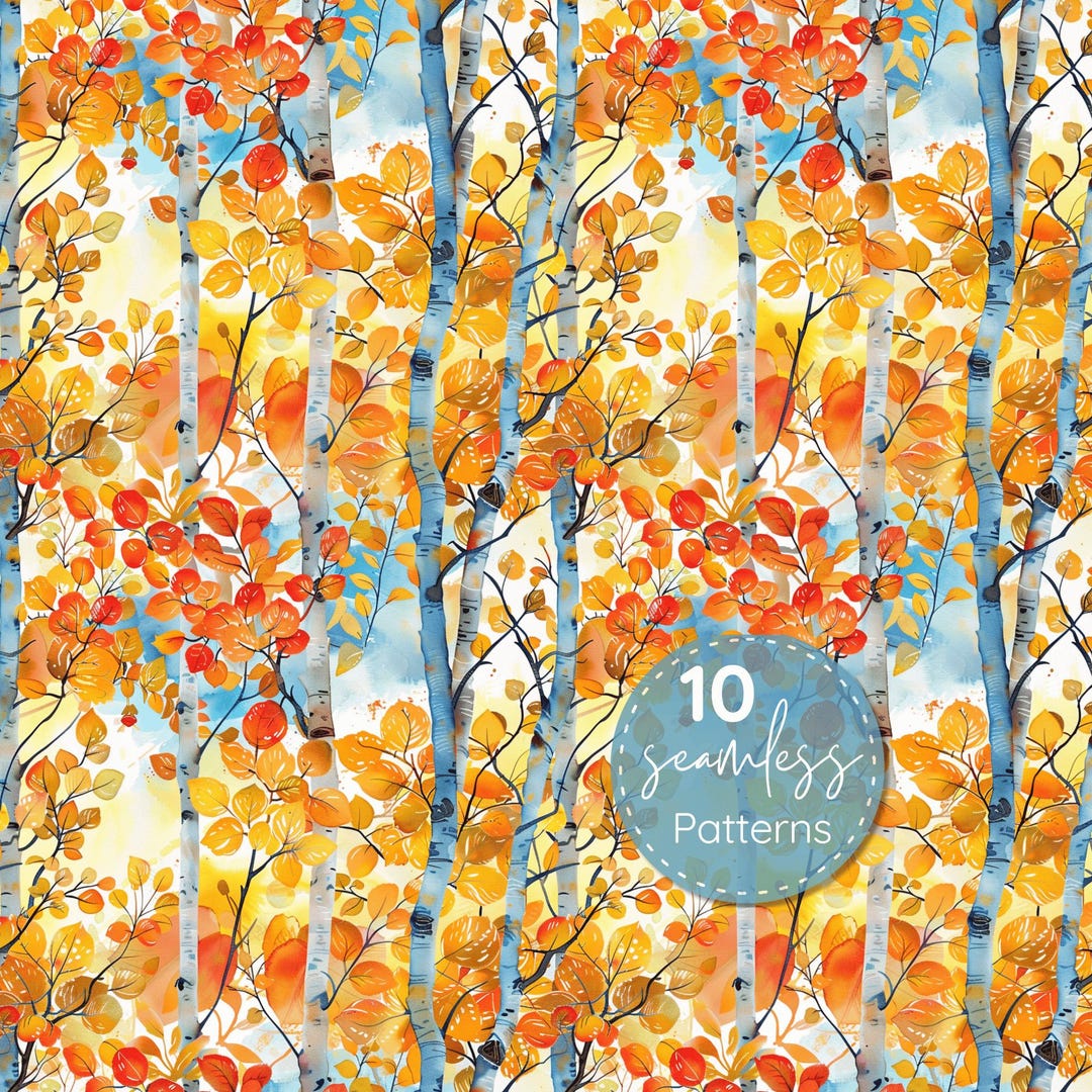 Fall Aspen Trees Seamless Digital Paper Pack – Cozy Rustic Cottagecore ...