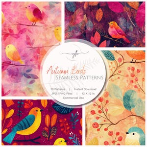 Fall Seamless Pattern Kit - Autumn Birds, Rustic Cottagecore Digital Paper Pack (12x12 Repeating Pattern)