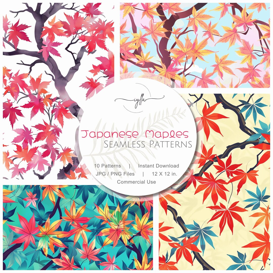 Pattern Japanese Maple Autumn Seamless Pattern: Japanese Maples, Rustic Fall Digital Papers ...