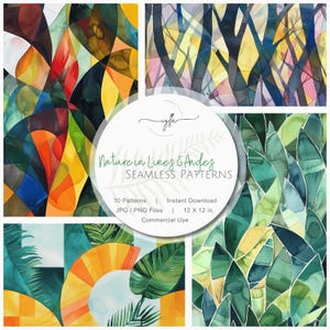 Abstract Seamless Pattern Kit: Nature in Lines and Angles, Digital Papers (12x12 Repeating Patterns)