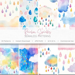 Kids Seamless Pattern Pack - Rainbow Sprinkles Cute Fun Pastel Instant Download Digital Paper Painting Collection for Backgrounds and Crafts