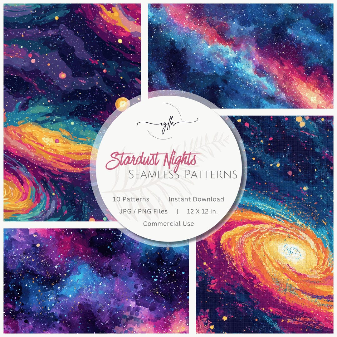 Galaxy Seamless Pattern Set: Stardust Nights, Digital Paper (12x12 ...