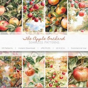 Fall Season Seamless Pattern Collection - Apple Orchard Instant Download Autumn Themed Digital Paper Kit for Backgrounds and DIY Crafts