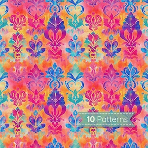 Vibrant Seamless Pattern Kit - Chroma Brocade Trending Floral Motif Art Watercolour Vintage Designs Instant Download Digital Paper Set