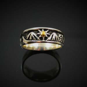 Mountain Sunrise Ring, sterling silver with 18 karat inlay