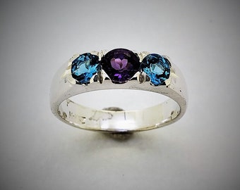 Amethyst and Blue Topaz ring, sterling silver ring, genuine gemstone ring
