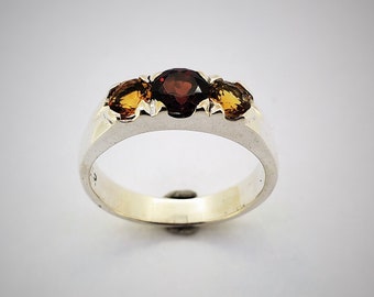 Garnet and Citrine Ring, Sterling Silver Ring, Genuine Gemstone Ring