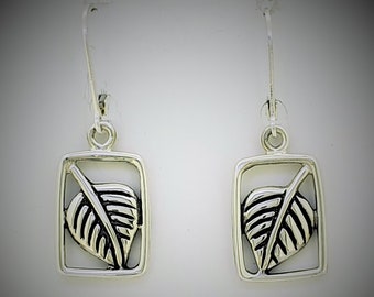 Aspen Leaf Earrings, framed aspen leaf earrings, sterling silver aspen earrings
