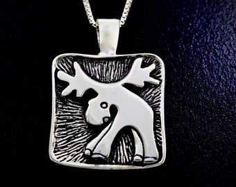 Sterling Silver Womens 1mm Box Chain Moose Couple Partners Dancing Pendant Necklace Sterling Silver Womens 1mm Box Chain Moose Couple Partners Dancing Pendant Necklace