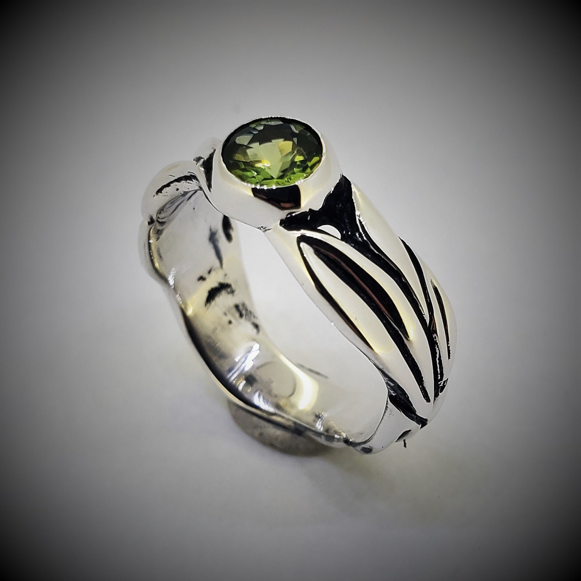 Peridot Ring Sterling Silver Bezel Set Peridot Ring Peridot