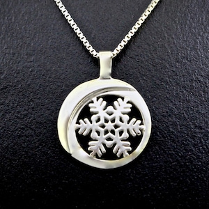 Snowflake Moon Cutaway Necklace, Sterling Silver, Recycled Eco-Friendly Silver Pendant