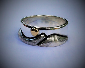 Mountains Ring, sterling silver and 18K gold mixed metals ring