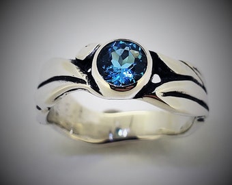 Blue Topaz Ring, Sterling silver flower ring, genuine blue topaz ring