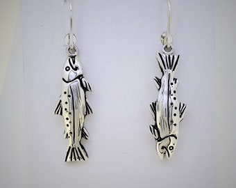 Fish Earrings, steelhead earrings, sterling silver steelhead fish earrings