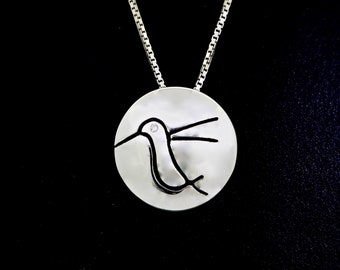 Hummingbird Necklace, sterling silver Hummingbird Pendant and Chain, Diamond Eye Hummingbird