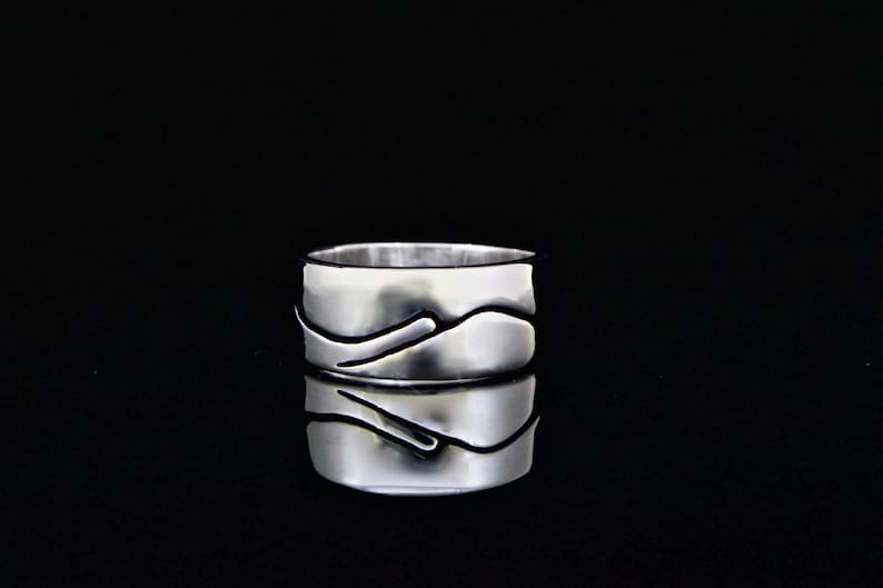 Mountain Ring gift Sisters Silhouette Mountain Ring Cascades Eco- Friendly Recycled Sterling Silver Ring Oregon mountains wedding band