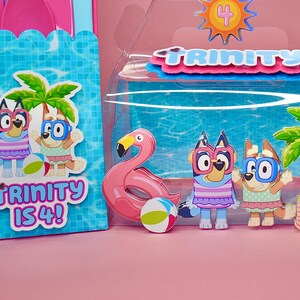 "Bluey Geburtstagsdeko / Pool Party "" Bluey Geburtstagsparty Dekoration / Goodie Box / Bingo Geburtstagsparty Favor / Partyhüte / Tassen / Besteck"
