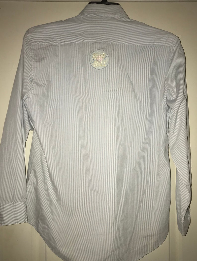 sz M Vintage Women\u2019s 1950s Themed Long Sleeve Button Up Shirt with Rhinestones /&Patches by Get Lucky-Size Medium