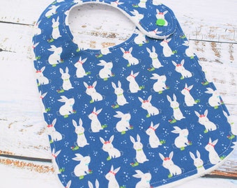 Baby Bib, Little Bunnies Blue Bib, Minky Baby Bib, Easter Baby Bib, New Baby Gift, Handmade Baby Bib