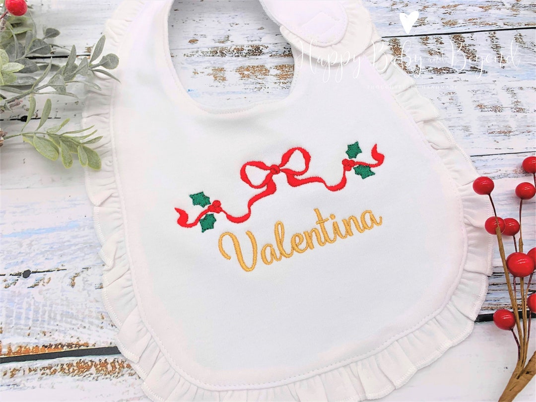 Personalized Baby Bib, Christmas Ribbon Bow Baby Bib, Baby's First ...