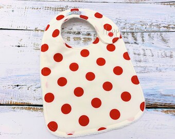 Baby Bib, Red Polka Dot Baby Bib, Baby Shower Gift For New Mom, Gift For New Baby, Bicycle Race Baby Bib, Cycling Baby Gift