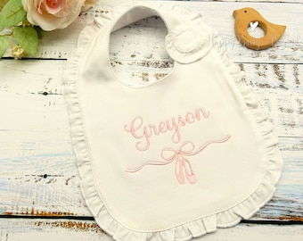 Personalized Baby Bib, Ballerina Slippers Baby Bib, Baby Gift, Embroidered Bib, Baby Shower Gift, Baby Girl Gift, Monogrammed Baby Gift