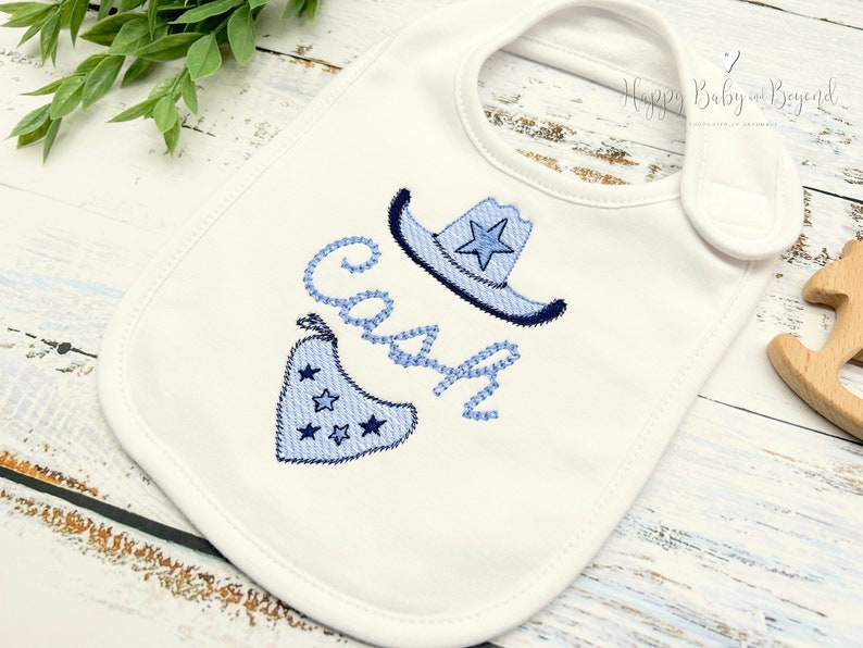 Personalized Baby Bib, Baby Gift, Embroidered Bib, Baby Shower Gift, Baby Boy Gift, Monogrammed Baby Gift, Cowboy Baby Bib, Farm Baby Gift image 2