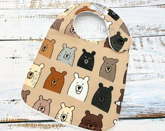 Baby Bib, Bear Aware Baby Bib, Minky Baby Bib, Baby Boy Bib, Woodland Baby Bib