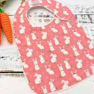 Baby Bib, Little Bunnies Pink Baby Bib, Easter Baby Bib, Minky Baby Bib, Baby Bibs