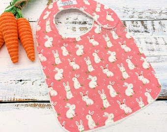 Baby Bib, Little Bunnies Pink Baby Bib, Easter Baby Bib, Minky Baby Bib, Baby Bibs