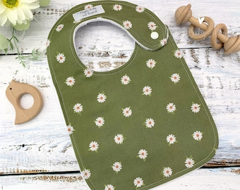 Baby Bib, Daisies on Green Bib, Baby Shower Gift for New Mom, Baby Girl Bib, New Baby Gift, Bibs, Gift for Baby Girl