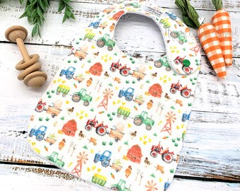 Baby Bib, Colorful Farm Bib, Baby Gift, Minky Baby Bib, Baby Shower Gift