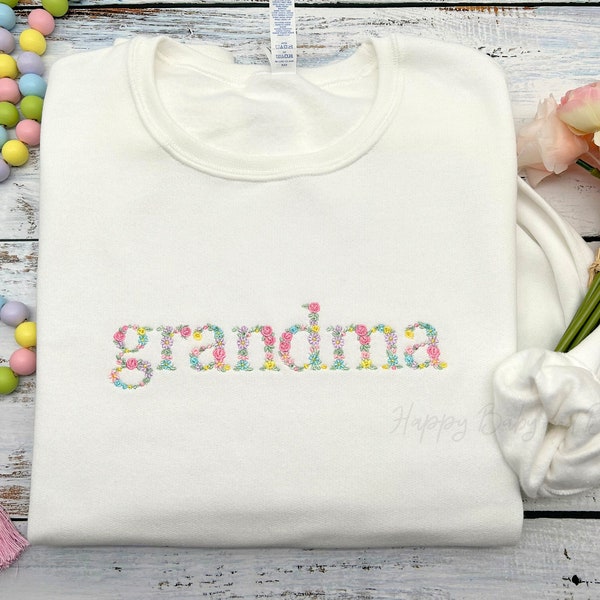 Custom Embroidered Sweatshirt, Grandma Floral Sweatshirt, Pregnancy Announcement, Gift for Grandma, New Grandma Sweaters, Mother's Day Gift