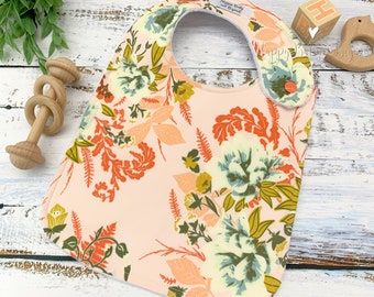 Baby Bib, Peach Floral, Baby Girl Bib, Baby Shower Gift, Minky Baby Bib