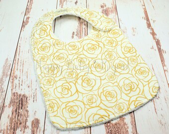 Baby Bib, GOLD ROSES, Bibs, Baby Girl Bib, Minky Baby Bib, Baby Shower Gift