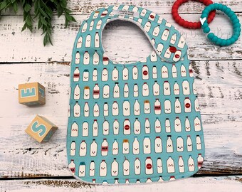 Baby Bib, Milk Bottles, Baby Gift, Minky Baby Bib,