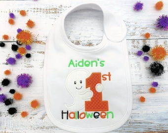 Personalized Baby Bib, First Halloween Baby Bib, Baby Gift, Ghost Baby Bib