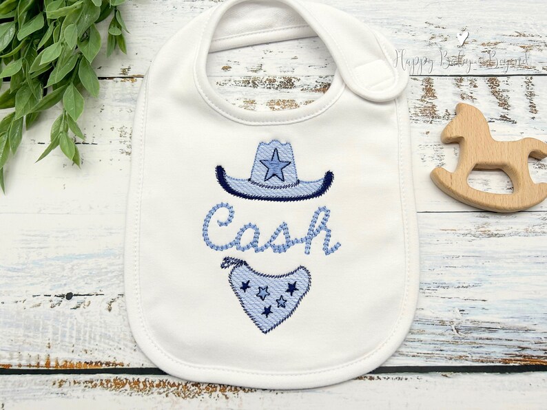 Personalized Baby Bib, Baby Gift, Embroidered Bib, Baby Shower Gift, Baby Boy Gift, Monogrammed Baby Gift, Cowboy Baby Bib, Farm Baby Gift image 3