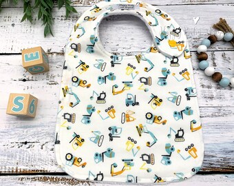 Baby Bib, Construction Vehicles, Baby Boy Bib, Baby Gift, Baby Shower Gift, Minky Bib