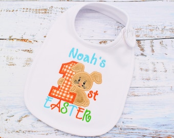 Personalized Baby Bib, First Easter Baby Bib, Baby Boy Easter Bib, Custom Baby Bib, Easter Bunny Baby Bib