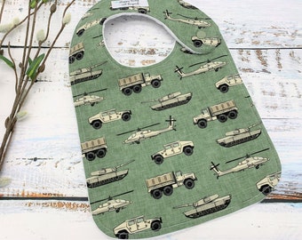 Baby Bib, MILITARY VEHICLES Baby Bib, Handmade Baby Bib, Baby Shower Gift New Baby