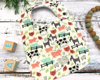 Baby Bib, Farm Animals, Baby Gift, Baby Shower Gift, Baby Boy, Baby Girl, Minky Baby Bib, Handmade Baby Gift