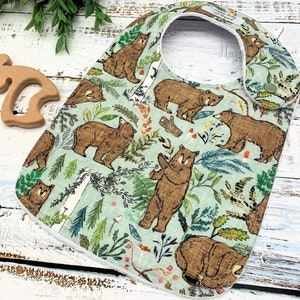 Baby Bib, Woodland Bears Baby Bib, Handmade Baby Bib, Minky Bib, Baby Shower Gift, Baby Boy Gift