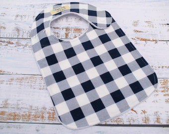 Baby Bib, NAVY BLUE BUFFALO Check Bib, Handmade Baby Bib, Bibs