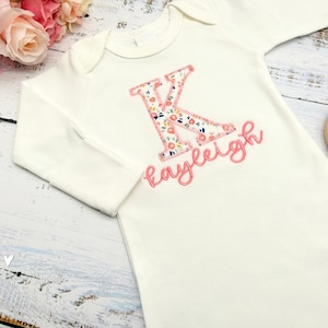 Personalized Baby Gown Gift Set, Baby Girl Coming Home Outfit, Baby Shower Gift, Monogrammed Baby Gift Set, Baby Girl Gift, Baby Girl Gown