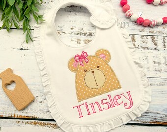 Personalized Baby Bib, Cute Bear Baby Bib, Baby Gift, Embroidered Bib, Baby Shower Gift, Baby Girl Gift, Monogrammed Baby Gift