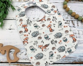 Baby Bib, Forest Animals, Minky Bib, Baby Boy Gift, Baby Shower Gift, Handmade Baby Gift