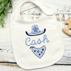 Personalized Baby Bib, Baby Gift, Embroidered Bib, Baby Shower Gift, Baby Boy Gift, Monogrammed Baby Gift, Cowboy Baby Bib, Farm Baby Gift image 1