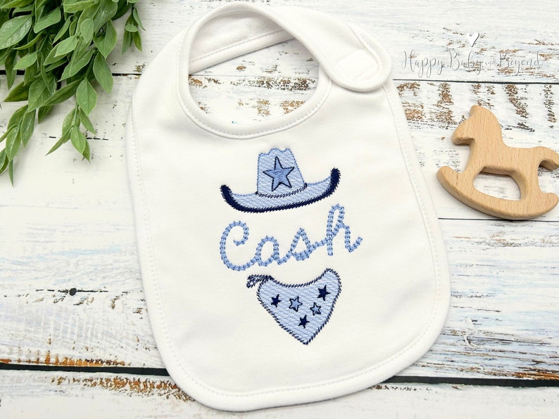 Personalized Baby Bib, Baby Gift, Embroidered Bib, Baby Shower Gift, Baby Boy Gift, Monogrammed Baby Gift, Cowboy Baby Bib, Farm Baby Gift image 1